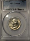 Washington Silver Quarter 1936-D Pcgs MS-64 (Code 666)