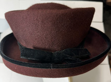 Vintage Eric Javits Hat Brown Wool Velvet Bow Top Hat Style Big