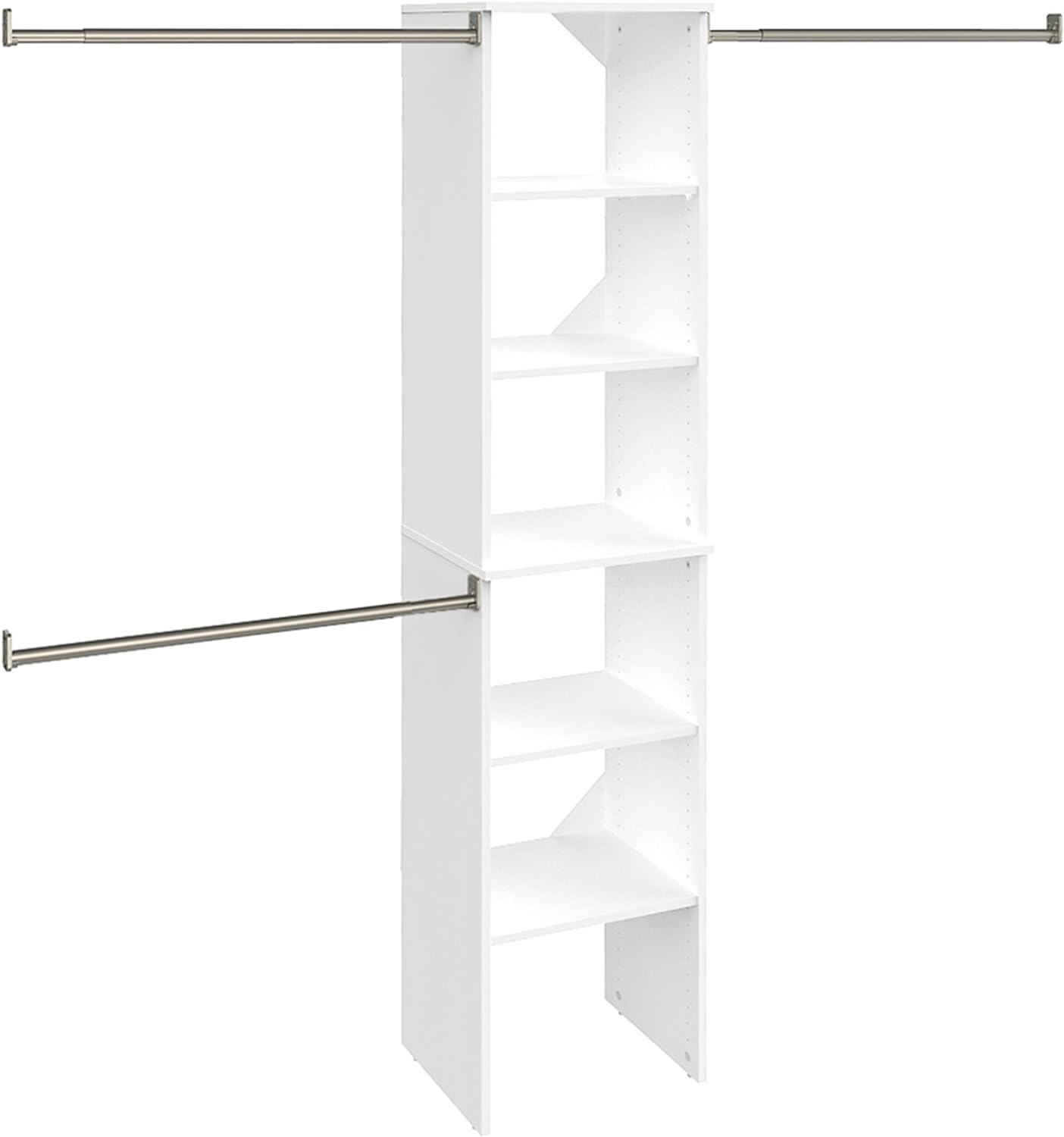 Suitesymphony Wood Closet Organizer Starter Kit with Tower and 3 Hang Rods for Shelves