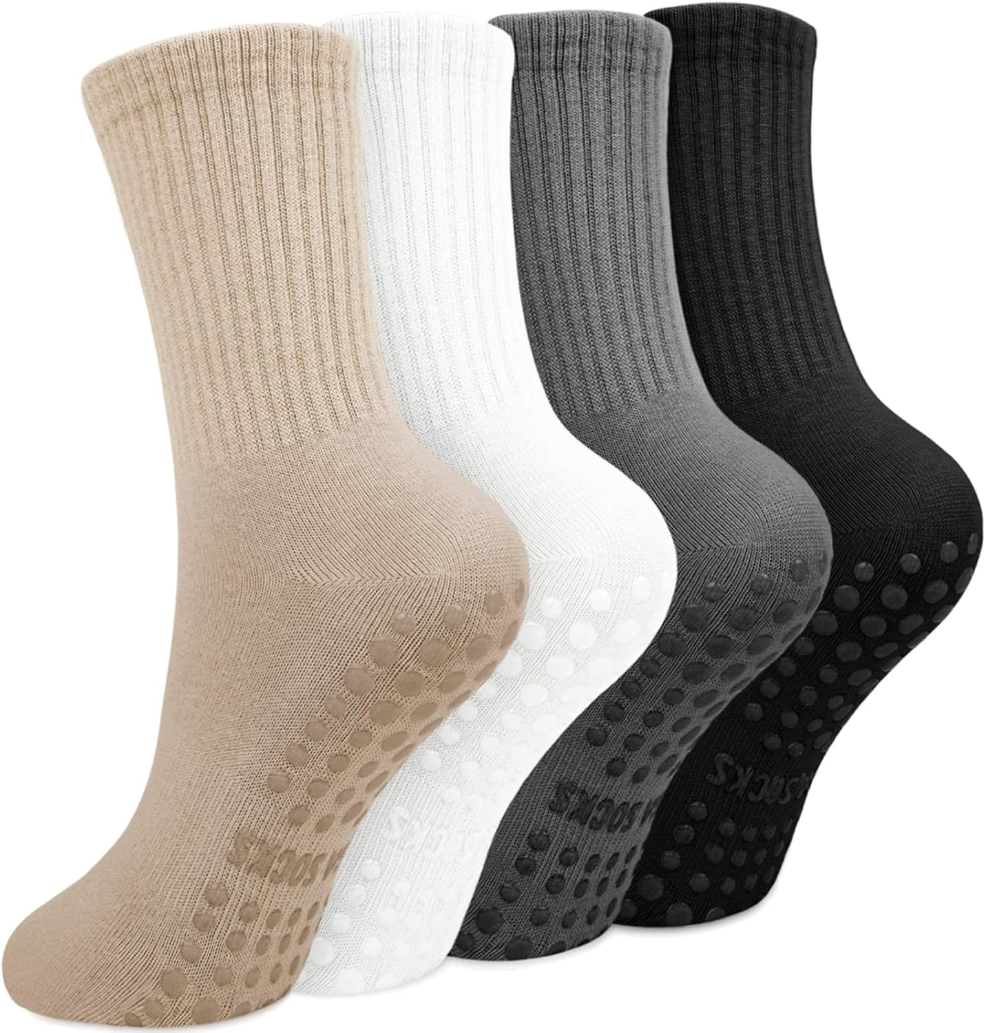 4 Pairs Pilates Grip Socks Women, Non Slip Soft Reformer Yoga Socks for Dance Fi
