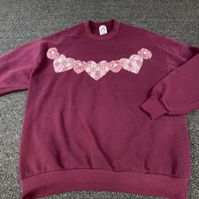 Vintage Jerzees Sweatshirt Womens XL Red Heart Applique Fleece Crewneck 90s