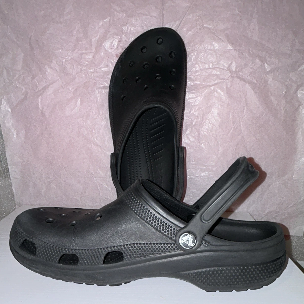 Rare Crocs Motion M10-11 W12-14 Black Capped Closed Toe Slip On Clogs Sandals Crocs Black Sandals for Men for sale | eBay main image 4
