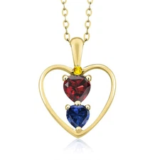 18K Yellow Gold Plated Silver Garnet Created Sapphire and Yellow Sapphire