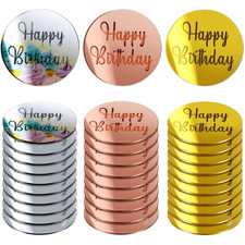 30 Pcs Happy Birthday Acrylic Cupcake Toppers - Personalized Mirror Cake Disc