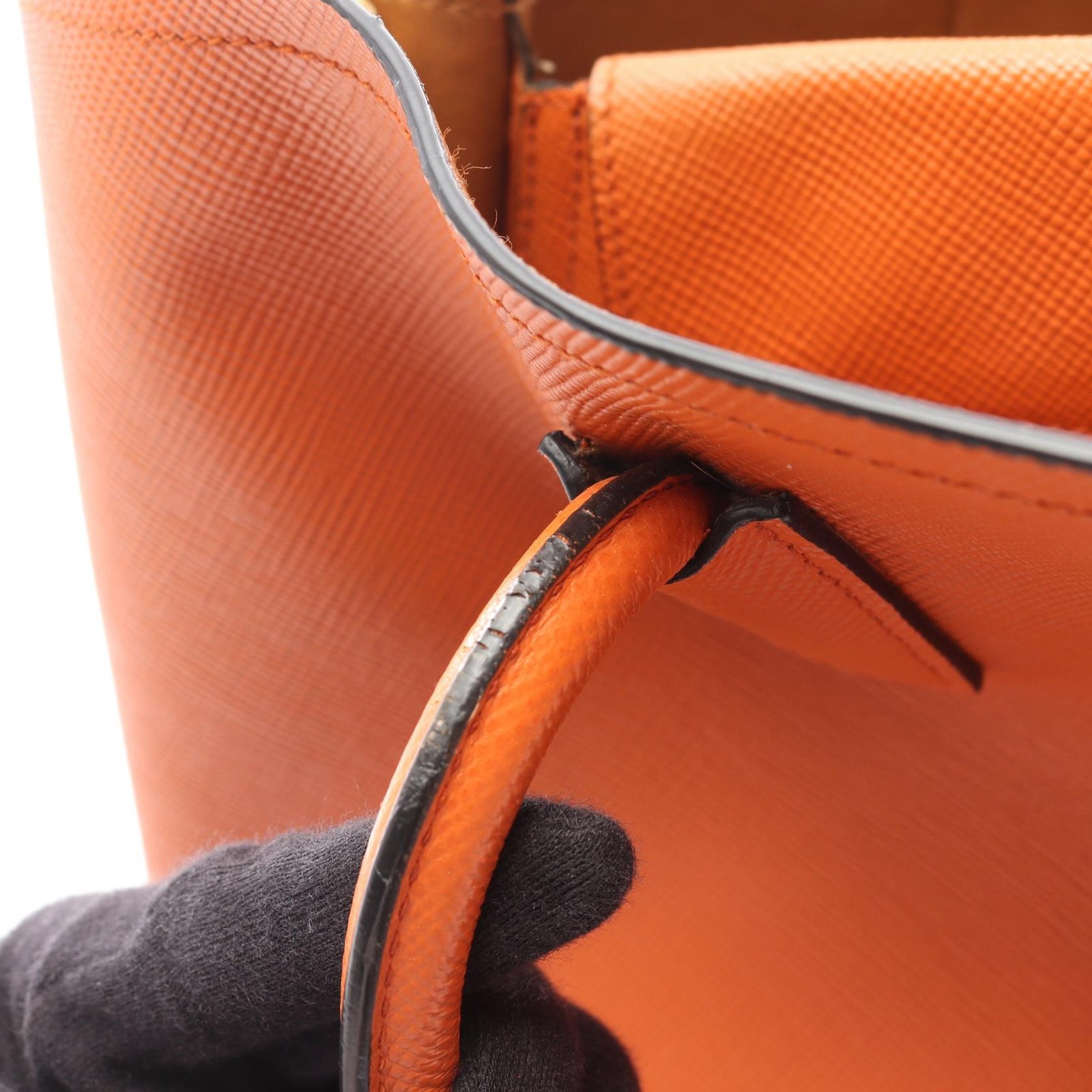 PRADA Tote shoulder crossbody Bag Saffiano leather Orange Used Women thumbnail 10