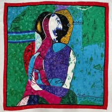 Geometric Abstract Picasso Scarf Bold Colors Jacquard Leaf Pattern