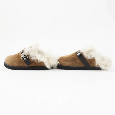 LOUIS VUITTON Winter Brake Line Suede Mouton Clog Mules Sandals
