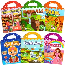 6 Pack Reusable Sticker Book, 3D Stickers for Toddlers 3-4 Years, Portable Trave