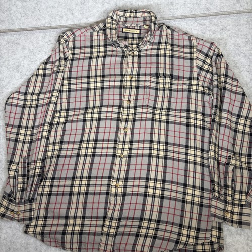 G.H. Bass, G.H. Bass & Co. Shirt Plaid Button Down Medium Beige Black Red Vintage Preppy