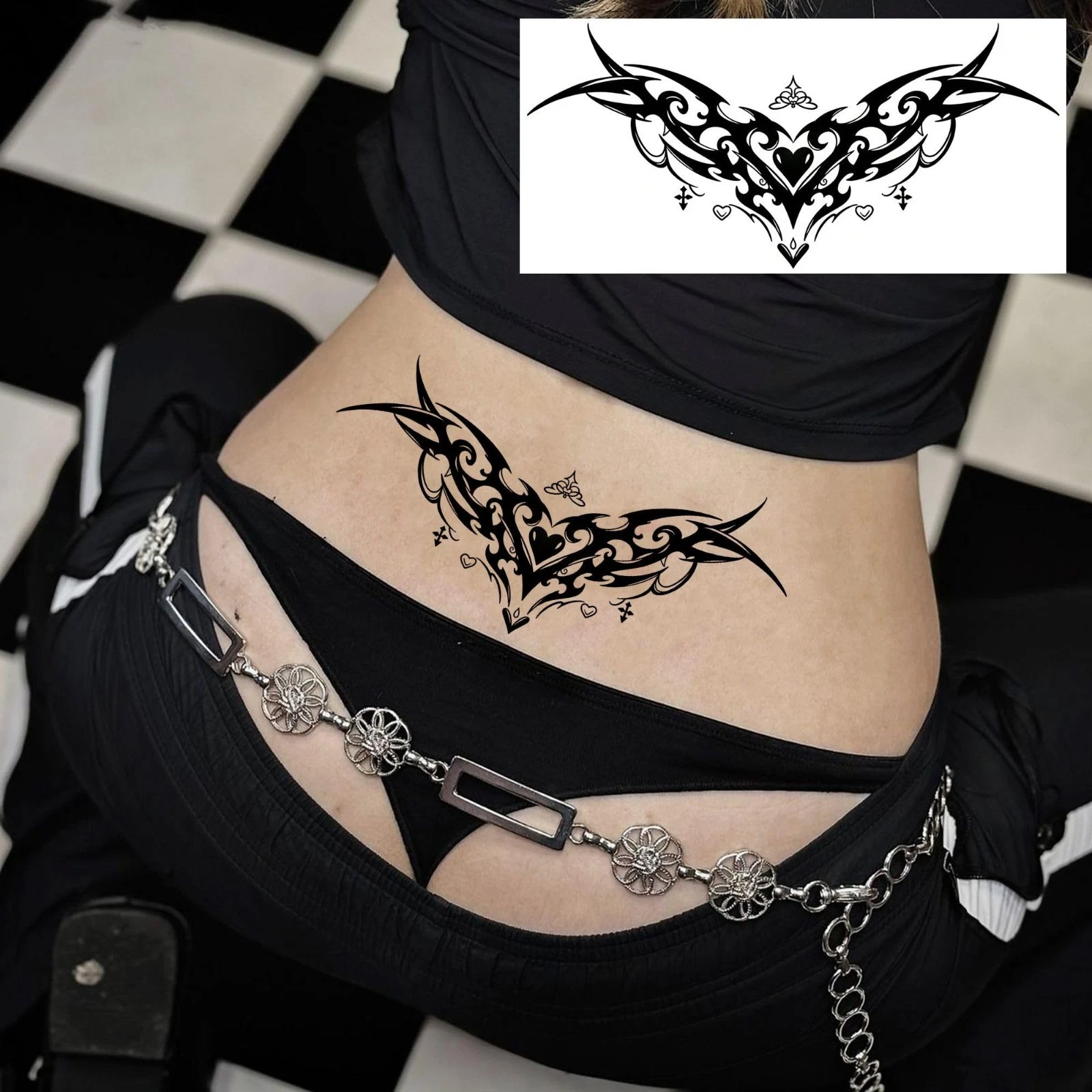 8 Sheets Tramp Stamp Waist Tattoos Lotus Butterfly Temporary Tattoos For - product detail image 3