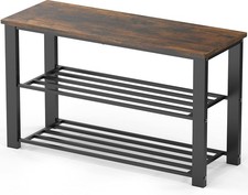 Wood Top Shoe Storage Bench Entryway Rustic Brown 2-Tier Storage Heavy-Duty Home