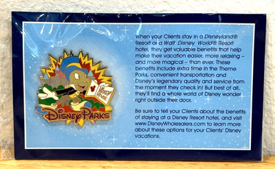 New 2010 Rare HTF Disney Parks Jiminy Cricket Travel Agent Promo Pin Sealed