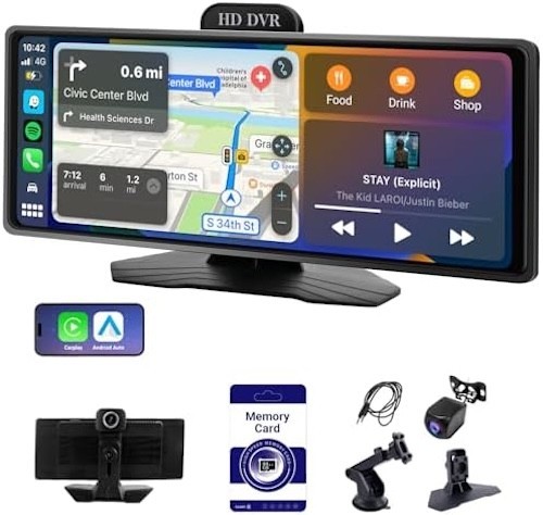 NEW 9.26" Portable Car Wireless Apple Carplay/Android Auto 2.5K 1080P Dash Cam - Picture 1 of 7