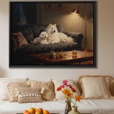 Oil Painting Dog Samoyed Bichon Frise Canvas Print Living Room Decor Wall Art