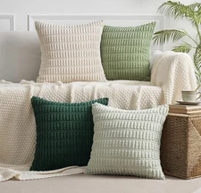 MIULEE Pack of 4 Shades Of Green Corduroy Decorative Pillow Covers 20x20 Inch