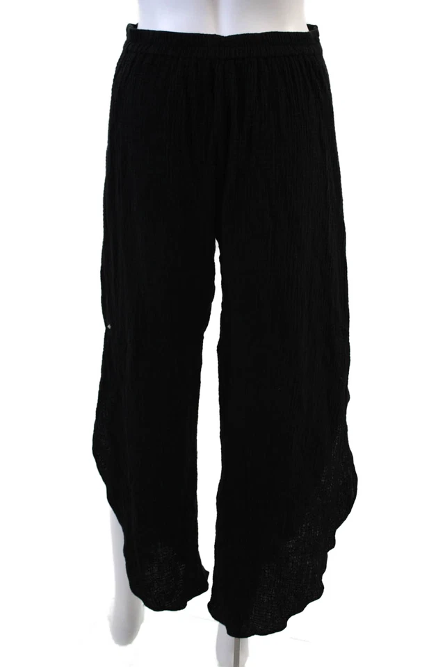 Pantalones informales de pierna ancha con detalle de abertura de algodón Drew para mujer negros lisos talla XS Foto 3 de 4