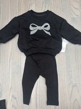 NWT Baby Gap girl SPRING 2-piece black bow sweatshirt leggings 6 9 12 18 24 2T