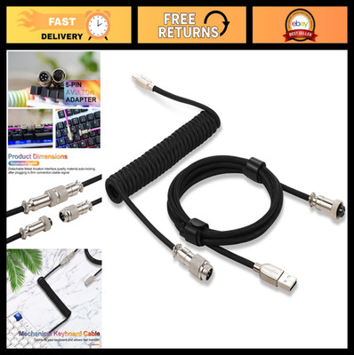 Coiled Type C Mechanical Keyboard Cable, Braided Detachable Aviator Connector