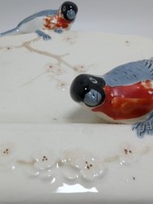 Vintage Porcelain Bird Tissue Box Cover Crackle Glaze Floral Vanity Decor