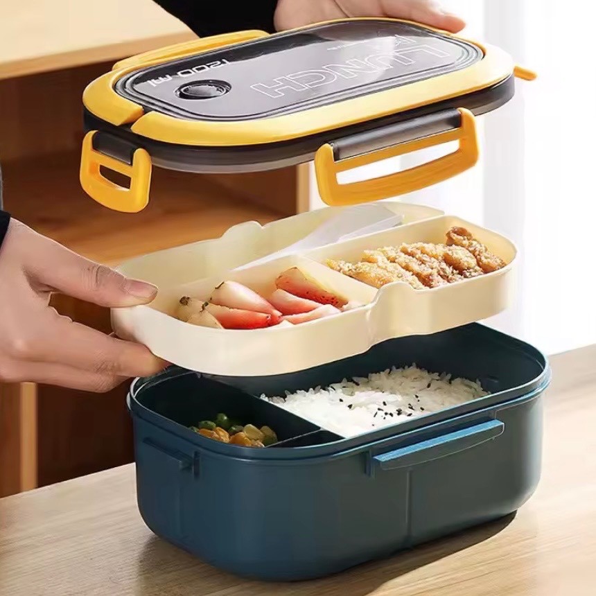 Lunch Box Bento 2 Strati 1200ml Ermetica con Posate per Ufficio Scuola Campeggio