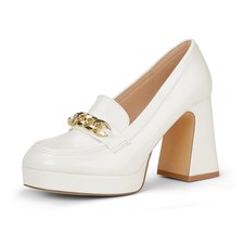 IDIFU White Platform Heels Square Closed Toe Chunky Block High Penny Heeled...