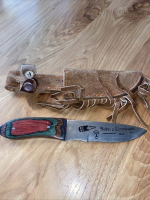 Rainbow Wood Handled Knife Sabre & Champagne With Sheath Pakistani