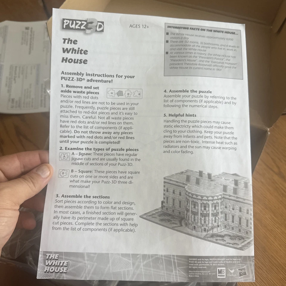 The White House Puzz 3D Foam Backed 443 Pieces 3D Puzzle Hasbro New Sealed - Image 4 of 4