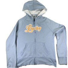 Y2K Vtg Lucky Brand Full Zip Hoodie Glitter Pockets Youth Teen Medium Blue