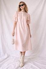 Vintage Miss Dior Pink Lace Prairie Midi Dress ILGWU USA 70s 80s M