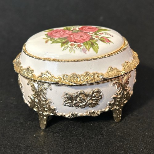 Scatola portagioie musica vintage piedi porcellana dipinta oro SANKYO JAPAN - Foto 7 di 13