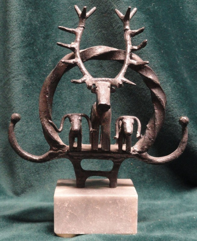 Anatolian Bronze Ceremonial Standard on Marble Stag and Two Bulls -- LOOK