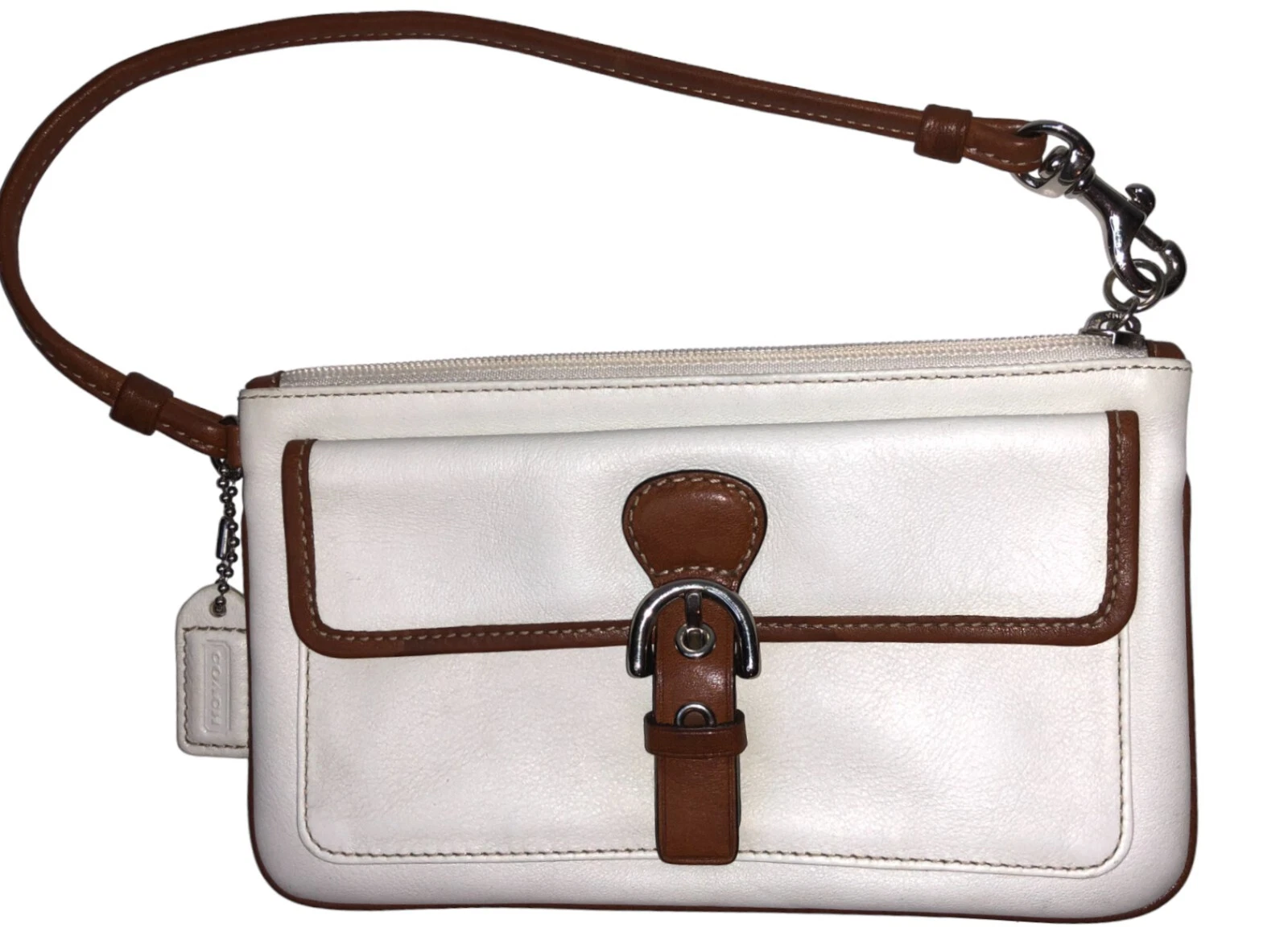 COACH Vintage Grande Frittura Polso Portafoglio in Pelle Hampton Gesso Pelle Inglese