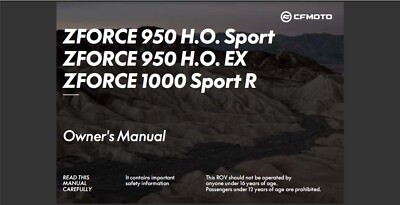 2024 CFMOTO ZFORCE 950 HO Sport 950 HO EX and 1000 Sport R Owner's manual