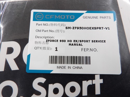 CFMOTO ZF950 HO EX 950 HO SPORT OEM SERVICE MANUAL SM-ZF950H0EXSPRT-V1 - Picture 2 of 4