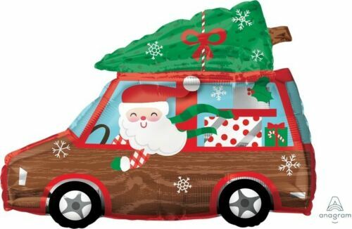 Christmas Party Supplies Santa Holiday Wagon 2-Sided Design Foil Balloon - Picture 1 of 2