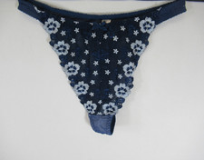Vintage 90s Victoria's Secret Embroidered Thong Panties XL Blue High Cut