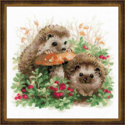 Riolis Counted Cross Stitch Kit Hedgehogs in Lingonberries R1469