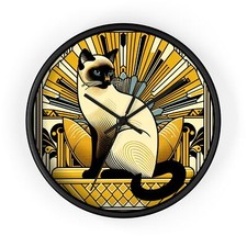 Home Decor Wall Clock Art Deco Siamese Cat Illustration Pet Lover Gift Retro Fun