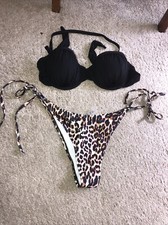 Ladies padded bikini, swim Top In Black  Paired To Size M Leopard Print Bottoms!