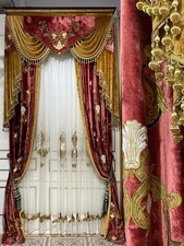 luxury European Velvet bronzing thick red window valance curtain tulle M1599