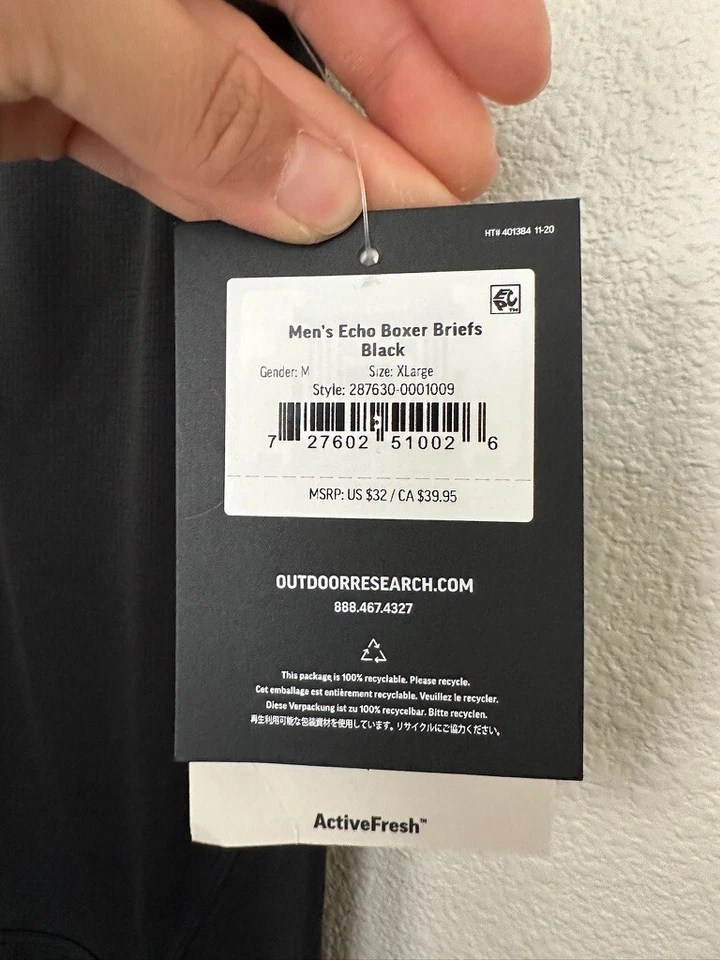 Calzoncillo boxer Outdoor Research Echo negro transpirable ActiveFresh para hombre XL NUEVO Foto 4 de 4