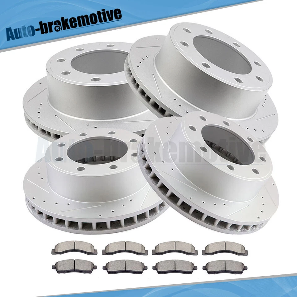 4x4 ROTORES PERFORADOS DELANTEROS Y TRASEROS + PASTILLAS DE FRENO PARA FORD F-250 SUPER DUTY 2000-2004 Foto 4 de 4