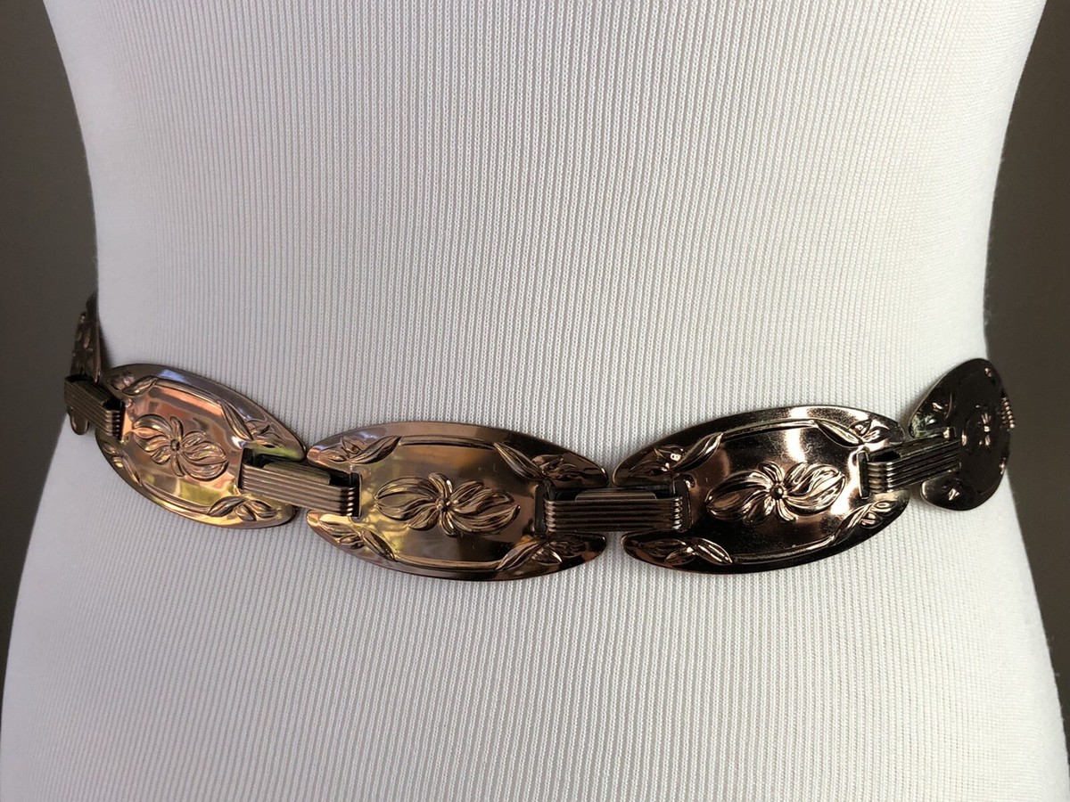 【関税＆送料込み】ChloAC Lettes Jewelry Belt Vintage Concho Chain Belt XS S Stamped Metal Copper Rose