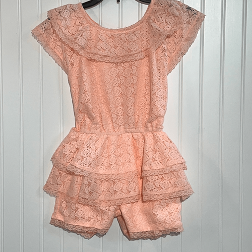 Real Love Lace Girls Romper Peach Color With Buttons Back Size 5/6