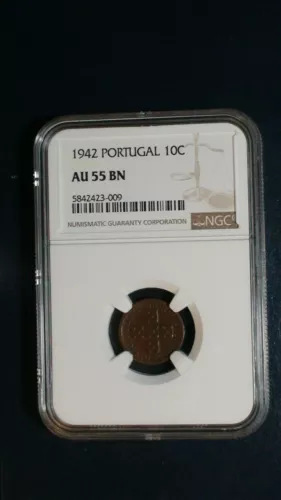 1940 PORTUGAL TEN CENTAVOS NGC AU55 BN 10C Coin PRICED TO SELL FAST!