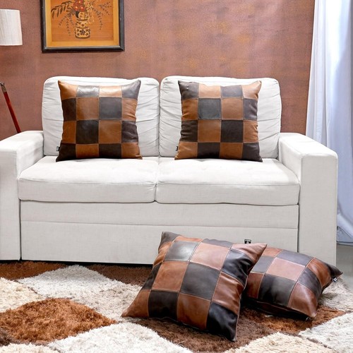 Genuine Leather Chess Style Pillow Cover Throw Case for Living Room & Bedroom - Picture 2 of 8