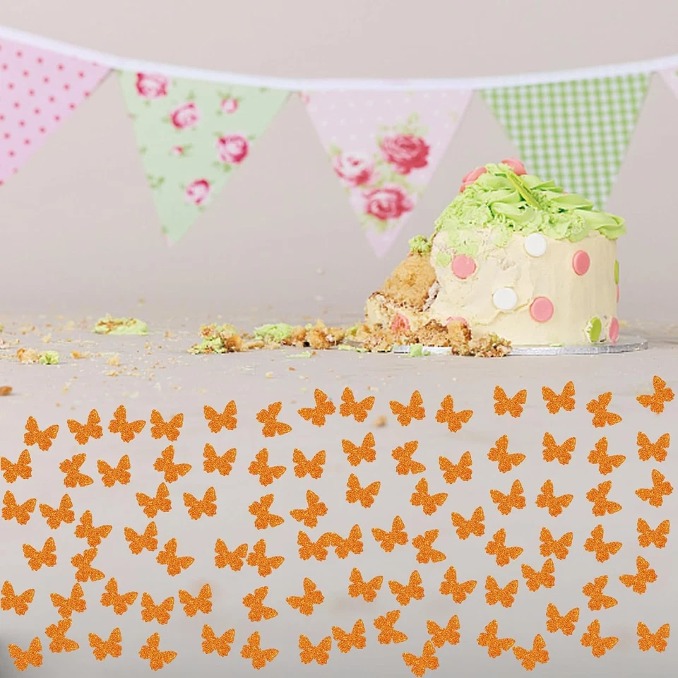 Juego de 100 confeti mariposa, dispersión de papel mariposa brillo naranja, mariposa Foto 4 de 4