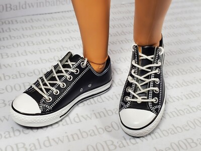 KS (E~ SHOES FITS KEN MADE TO MOVE DOLL SIZE LACE UP BLACK WHITE TENNIS SNEAKERS