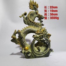 Collectible china old bronze copper gilt handmade water dragon statue ornaments