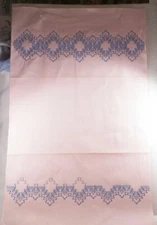 Pink Huck Show Towel w Blue Embroidery Vintage To Be Completed As Is A Beauty